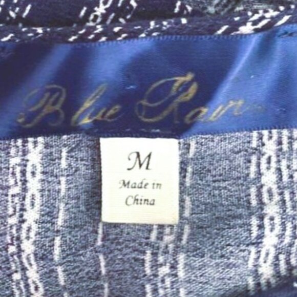 Blue Rain Navy Striped Peasant Blouse M: Boho Fringe, Criss-Cross Back, Cotton - Picture 5 of 9